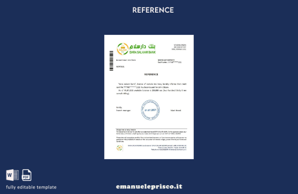 modello di riferimento bancario Somalia Dara Salaam in stile verificato